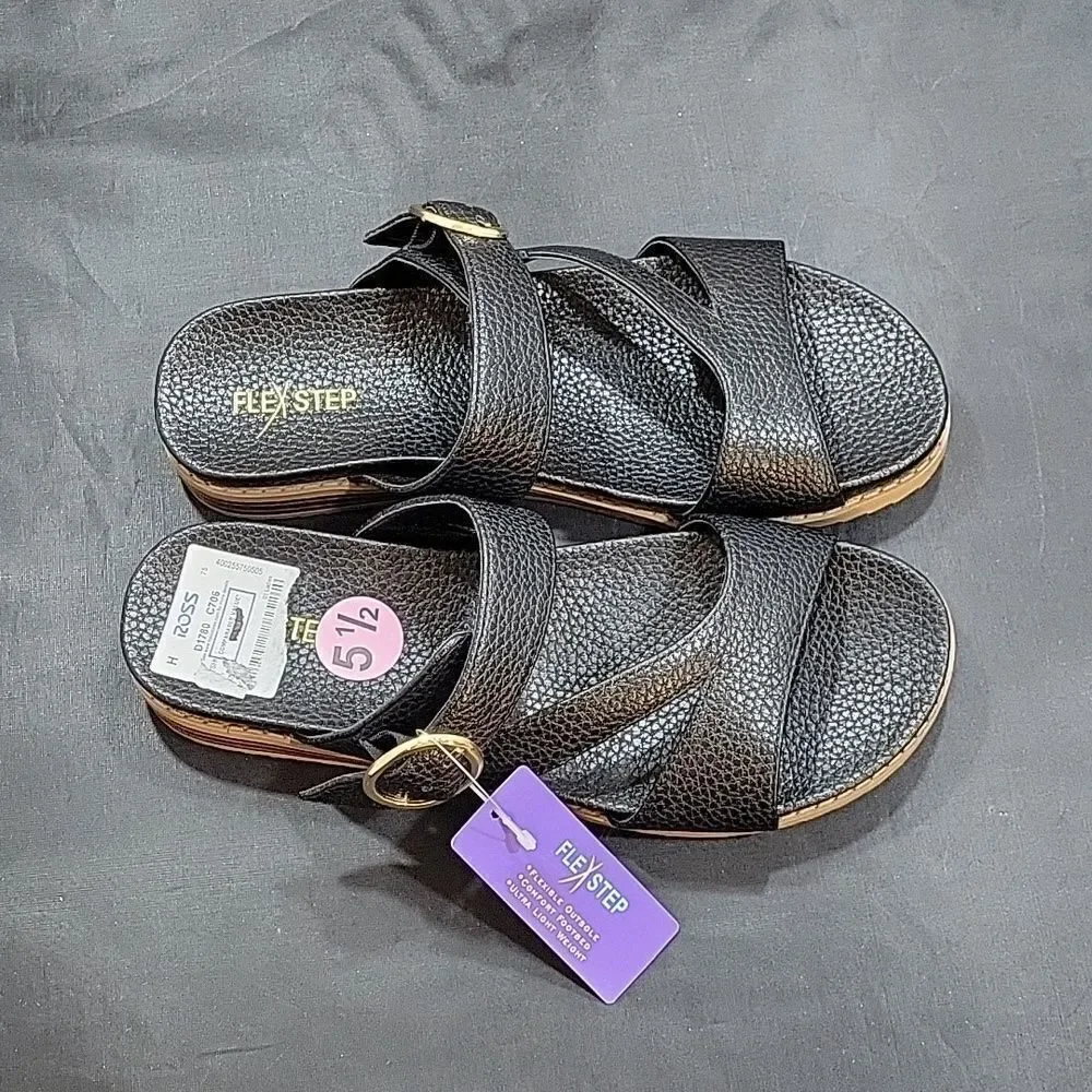 BRAND NEW FLEXSTEP DOUBLE STRAP ADJUSTABLE BUCKLE FLAT SANDAL